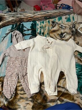 Cream Cable-Knit Baby Footie One-Pieces and a 2 piece set